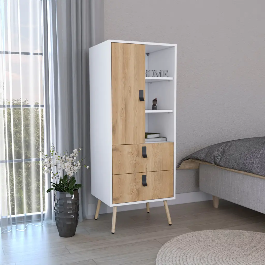 Huna Tall Dresser Door 2 Drawers and Open Shelves Multicolor tuhome