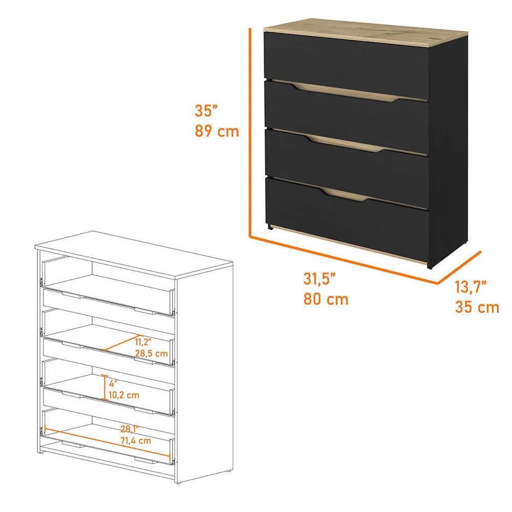 Zoe Dresser High Quality Top and Four Drawers Black Light Oak tuhome