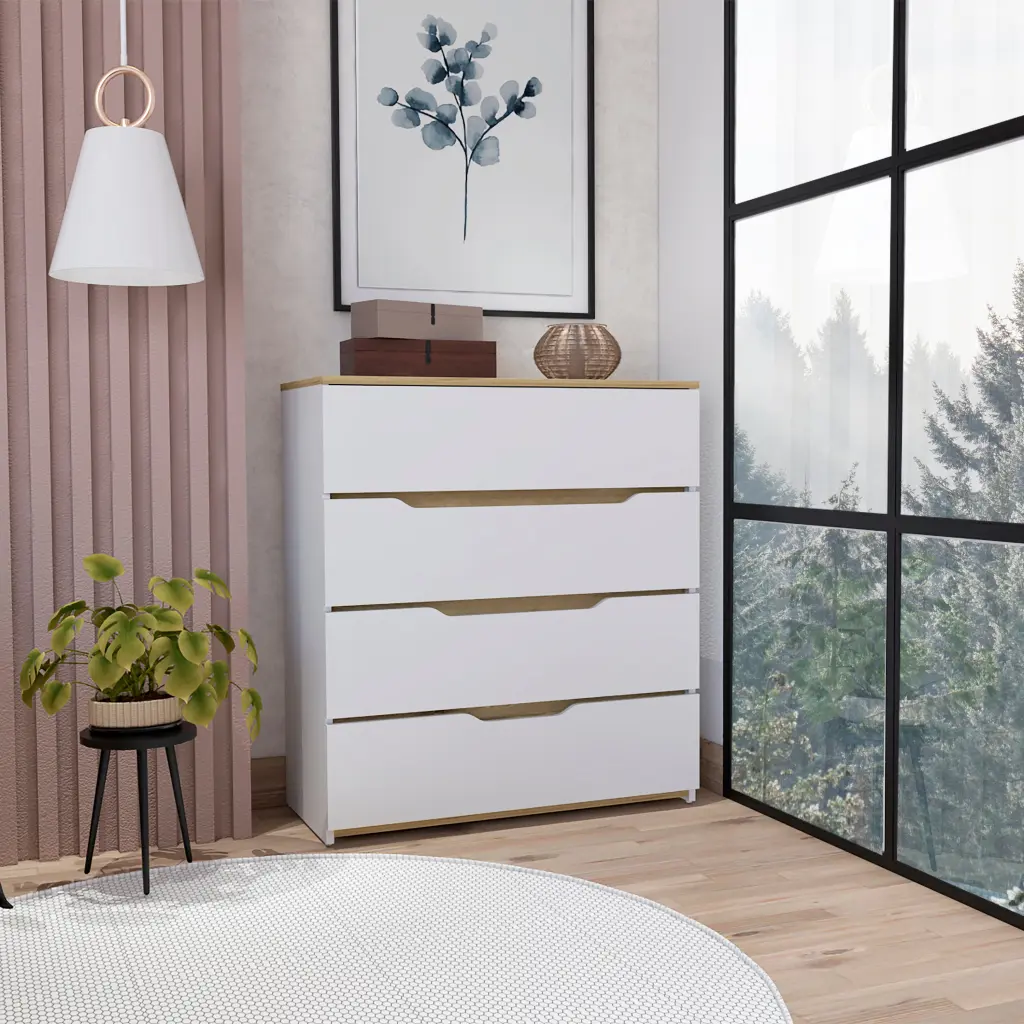 Zoe Gown High Quality Top Four Drawers White Light Oak Multicolor tuhome
