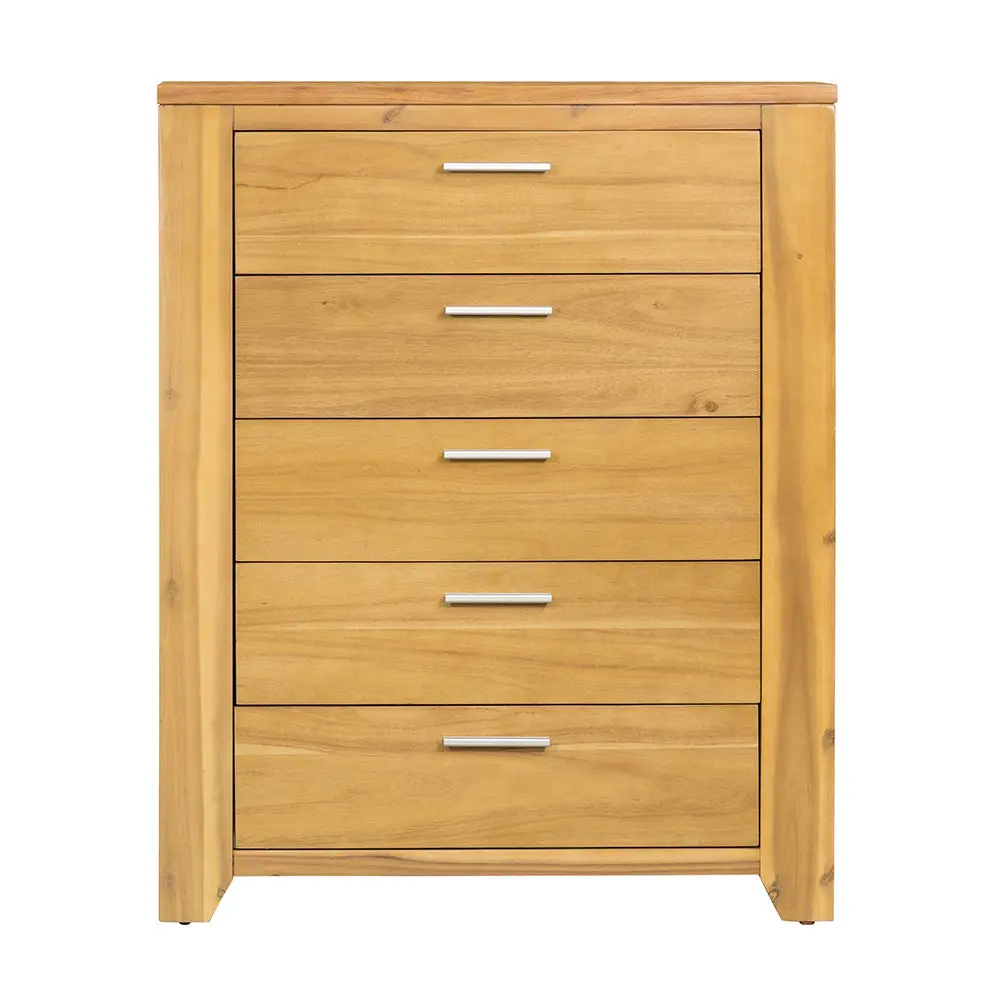 35.4X17.3X44 Inch 5 Drawer Dresser Natural Timber Brown Primary Living Space w2078