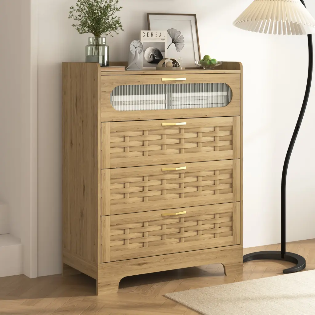 Wood 4 Drawer Dresser Bedroom Large Double Dresser Wide Drawers xiewan