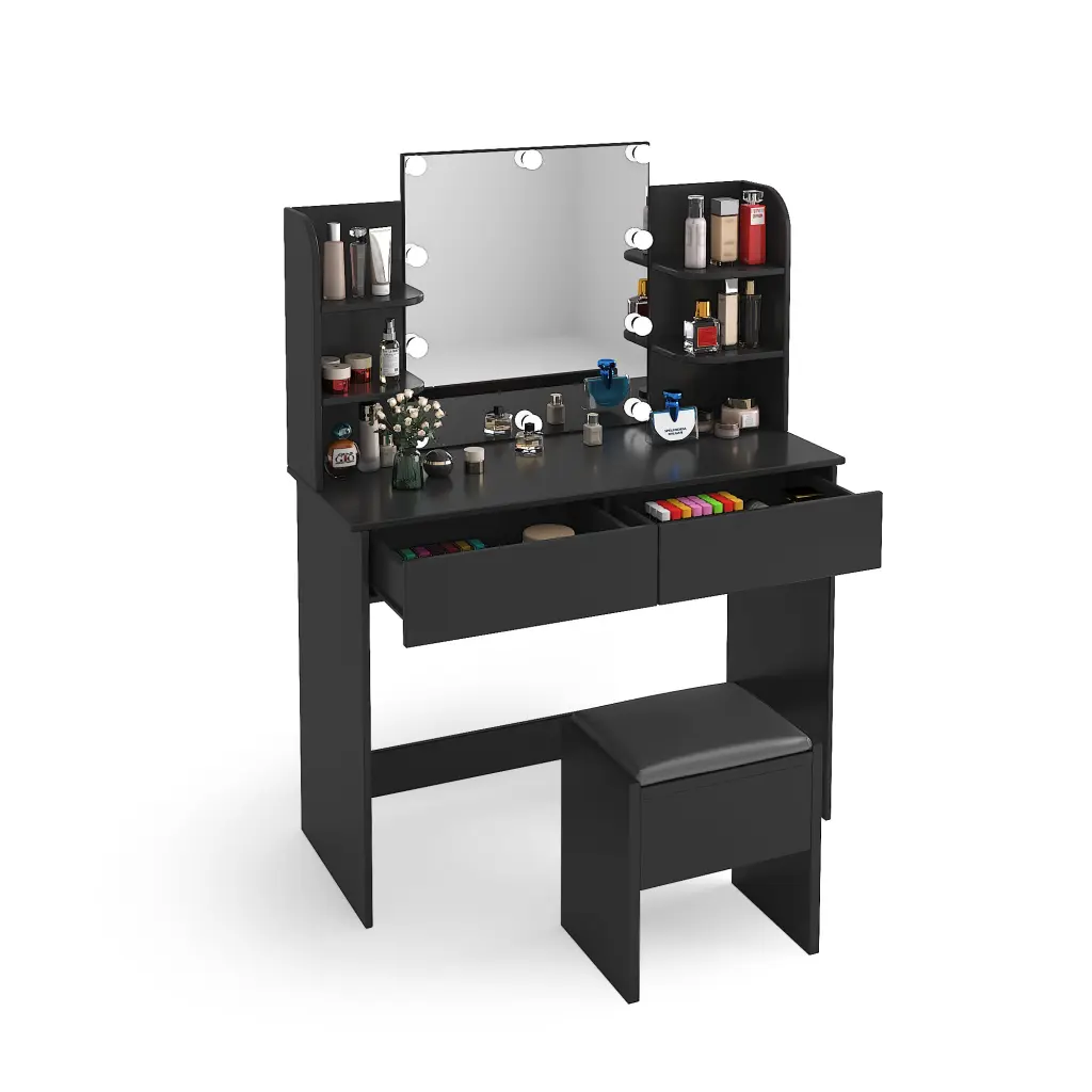 Modern Dressing Table 2 Drawers and 4 Open Shelves Rectangular Makeup Vanity Bedroom joysource furniture