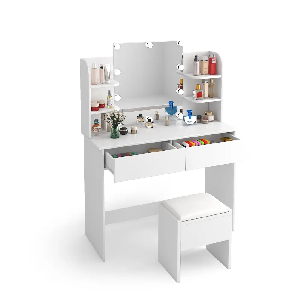 Modern Dressing Table 2 Drawers 4 Open Shelves Rectangular Makeup Vanity joysource furniture