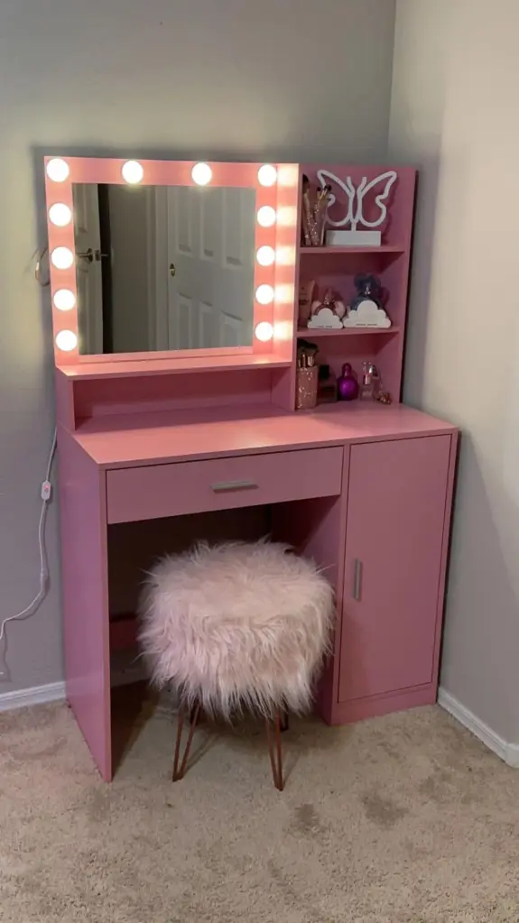 Vanity Desk Mirror And Light Large Drawer Three Level Storage Dresser mirrotowel