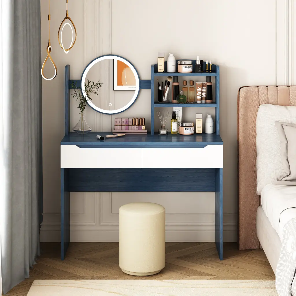 Table Set HD Mirror Cushion Stool And Large Drawers Mini Makeup Dressing Table noble ease home