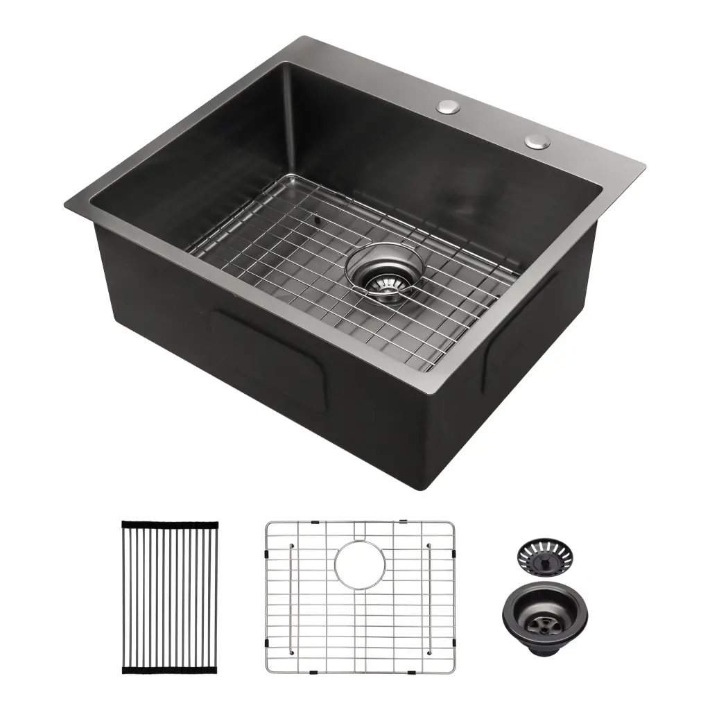 25x22 Inch Drop Kitchen Sink Gunmetal Black Topmount lordear