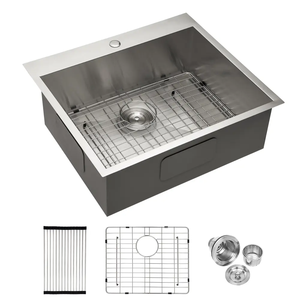 25x22x9 Inch Kitchen Sink Drop- 18 Gauge Stainless Steel Alloy Metal Single Bowl lordear