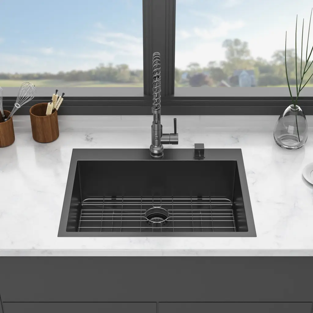 Black Drop Sink 28X22 Inch Drop Kitchen Sink Gunmetal Black Topmount lordear