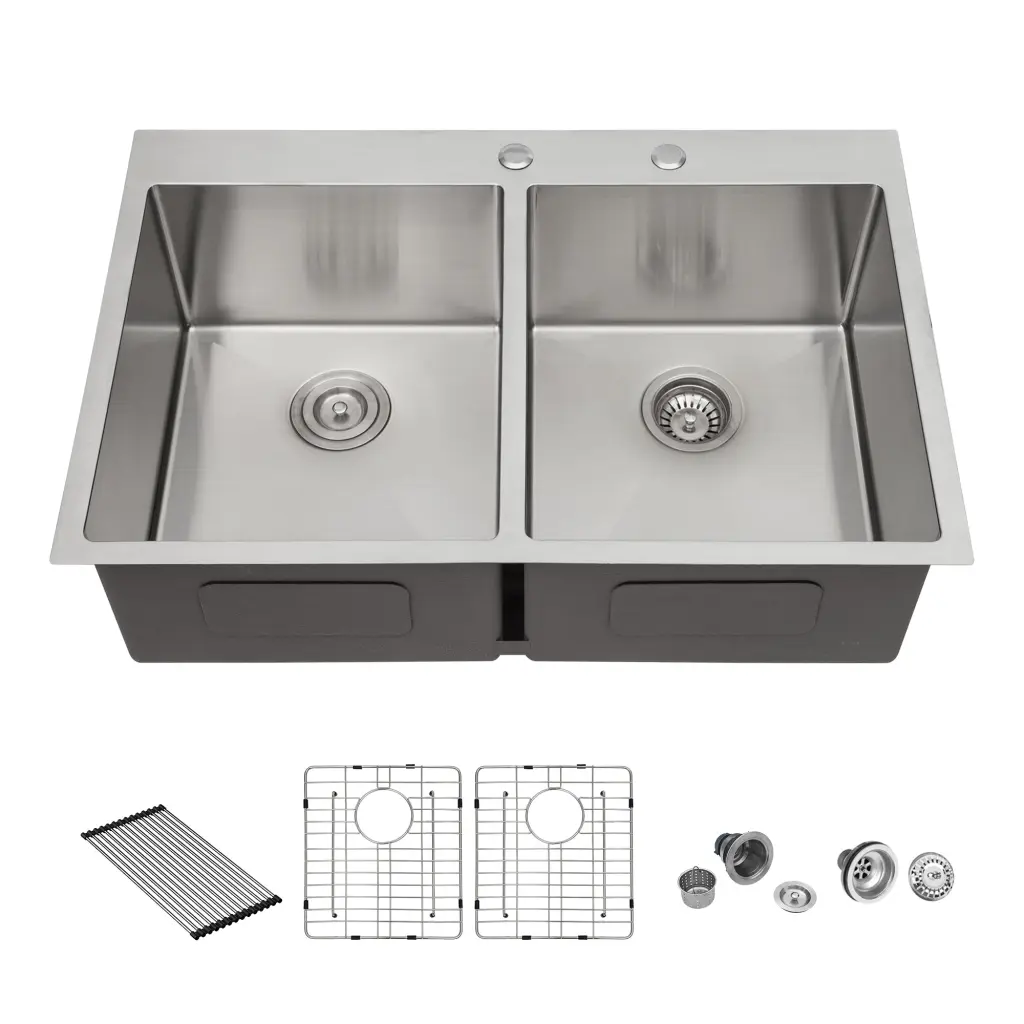 Double Bowl 50 50 Drop Sink 33x22x10 Stainless Steel Kitchen Sink lordear
