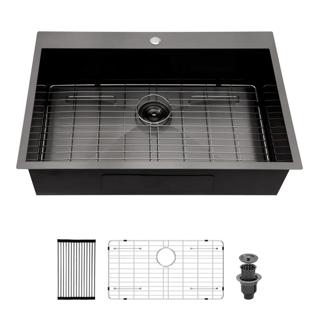 30 Inch Drop Kitchen Sink Topmount Gunmetal Black Stainless Steel 18 Gauge lordear