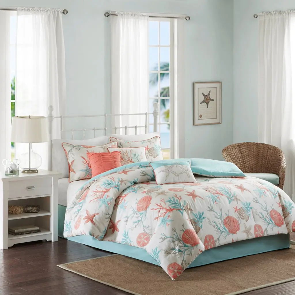 7 Piece Cotton Sateen Easeer Set Coral Queen Queen Coral Cotton jla