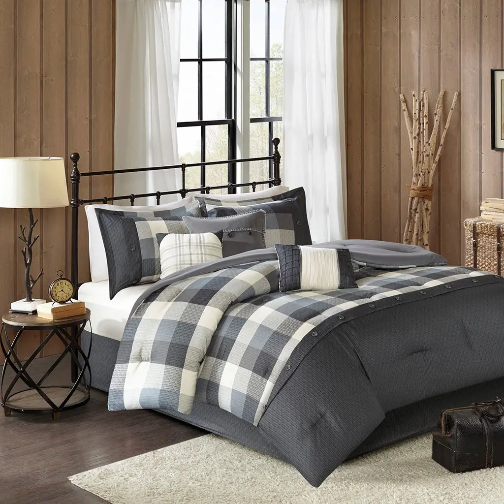 7 Piece Herringbone Easeer Set Grey Queen Queen Grey Polyester jla