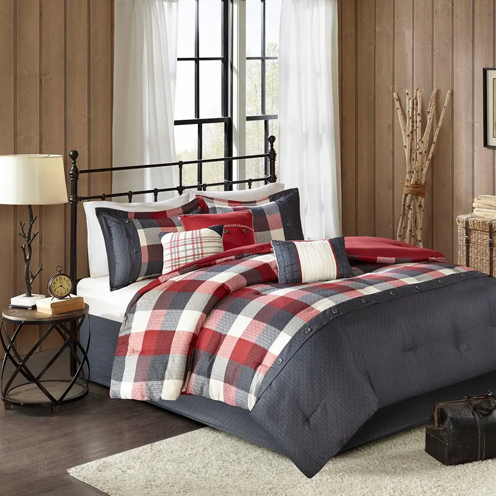 7 Piece Herringbone Easeer Set Red Queen Queen Red Polyester jla