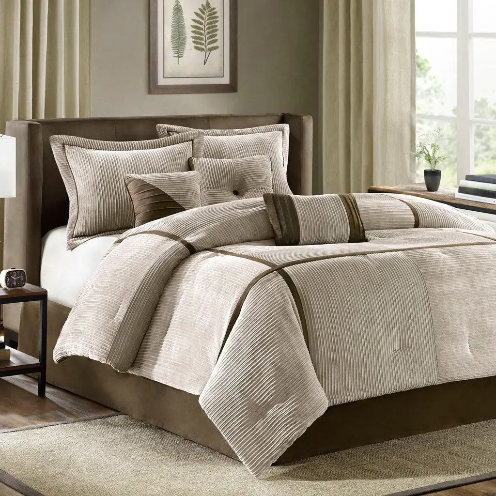 7 Piece Micro Corduroy Easeer Set Taupe Queen Queen Taupe Polyester jla