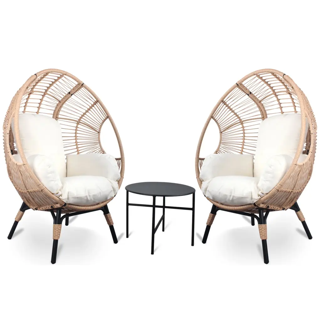 3 Pieces Patio Egg Chairs Model 2 Side Table Set Natural Hue Rattan Outdoor Furniture ipro outdoor furniture