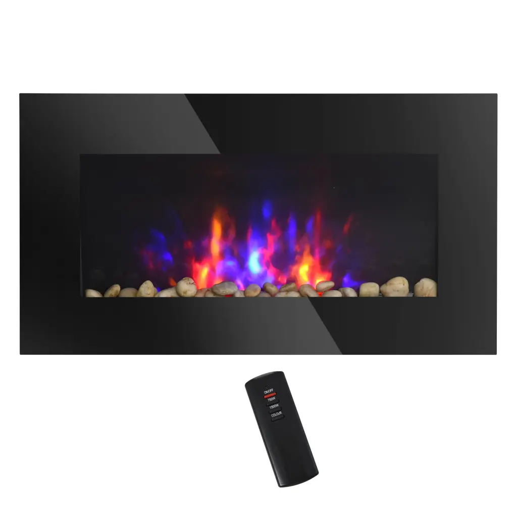 28.5 Inch 1500W Electric Wall Mounted Fireplace Flame Effect 7 Color Hues aosom business