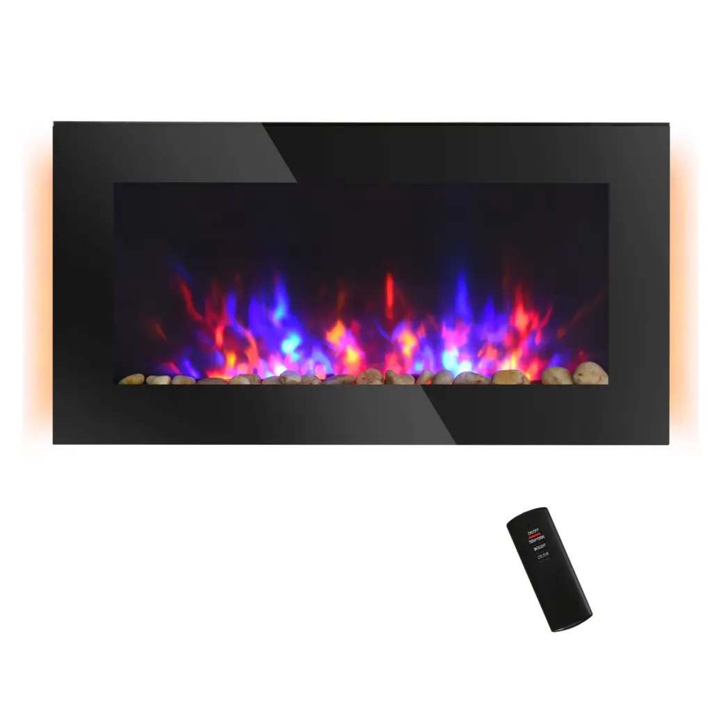 36 Inch 1500W Electric Wall Mounted Fireplace Flame Effect 7 Hue Colors aosom business