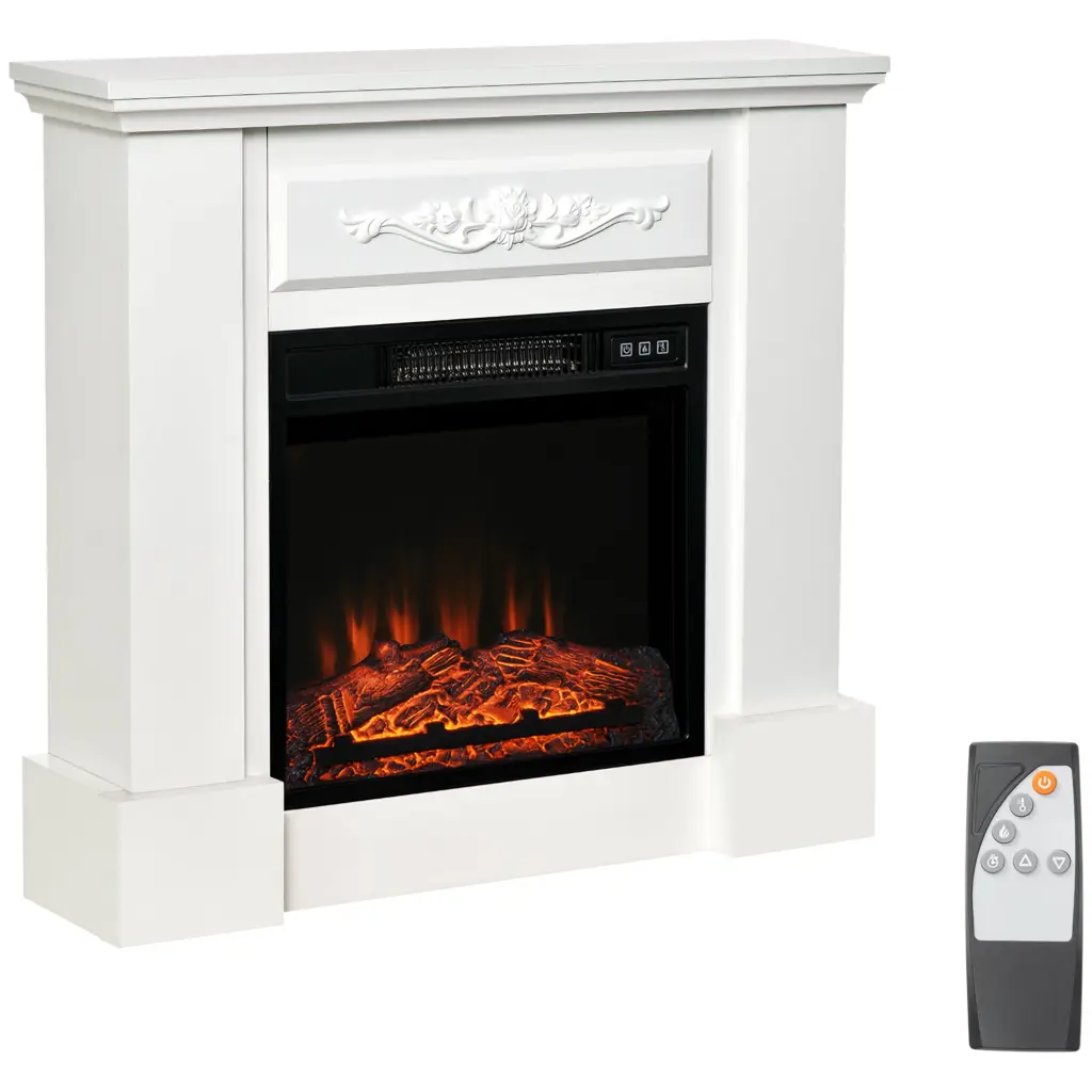 32 Inch Electric Fireplace Mantel Freestanding Heater LED Log Effect aosom business
