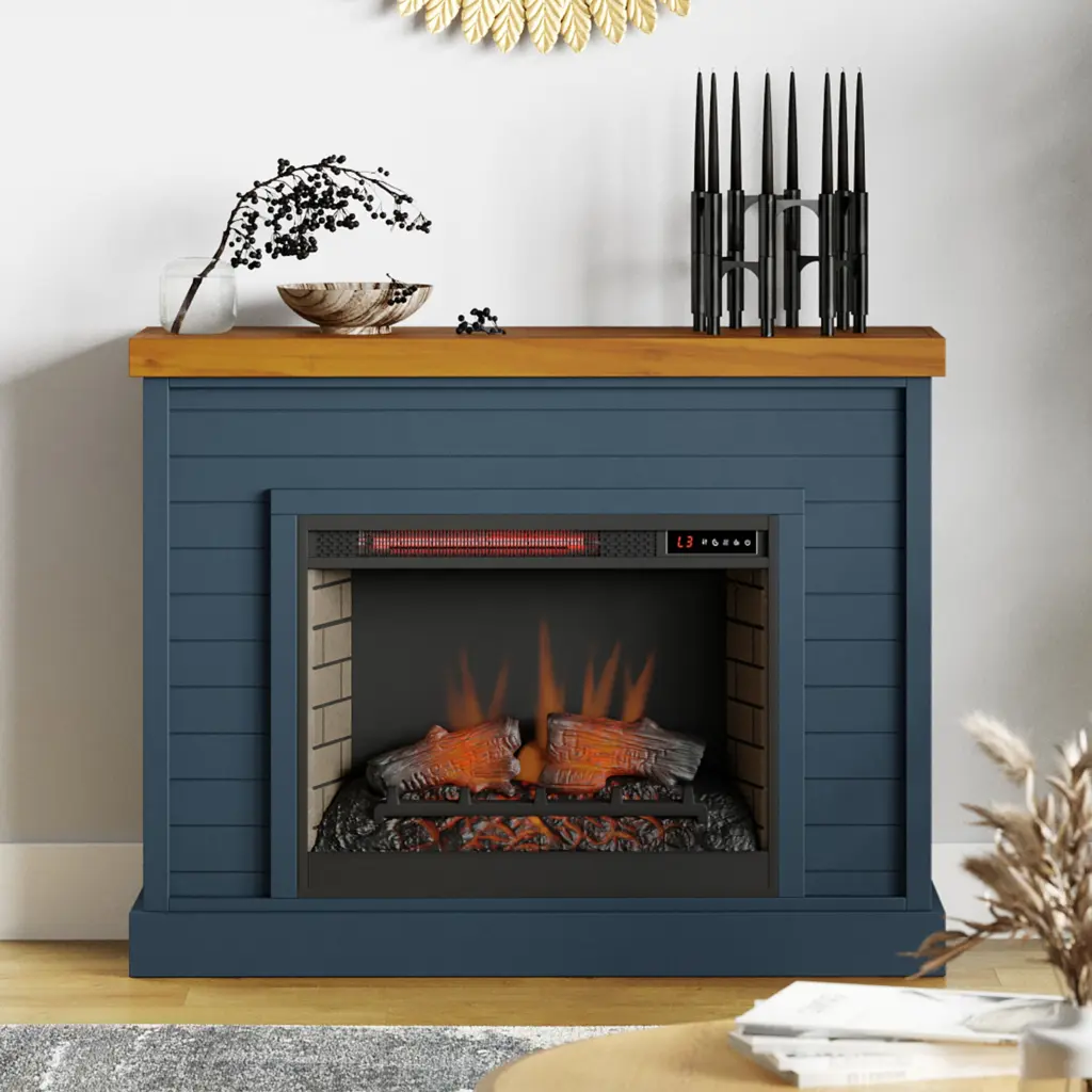 Washington 48 Inch Fireplace Mantel Blue Denim and Whiskey Finish bridgevine home