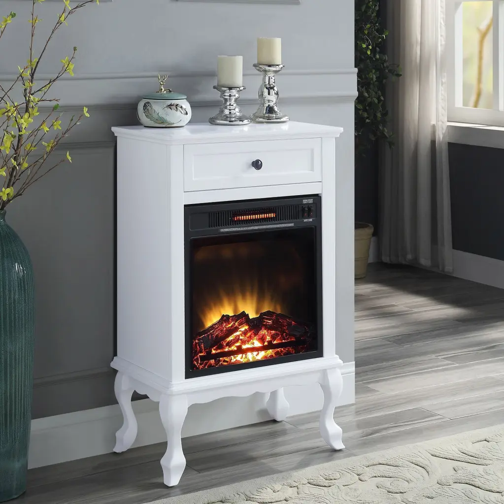 White 1 Drawer Fireplace Queen Ann Leg Electric White Primary Living furniture max