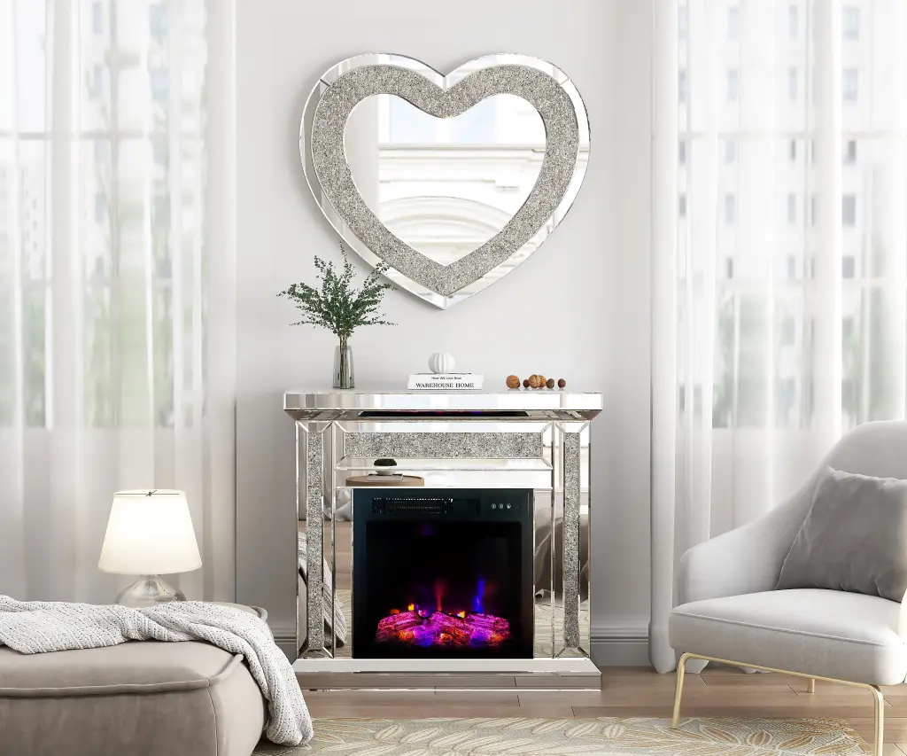 Mirrored Mantel Freestanding Electric Fireplace Heater Corner Firebox Home glam furniture