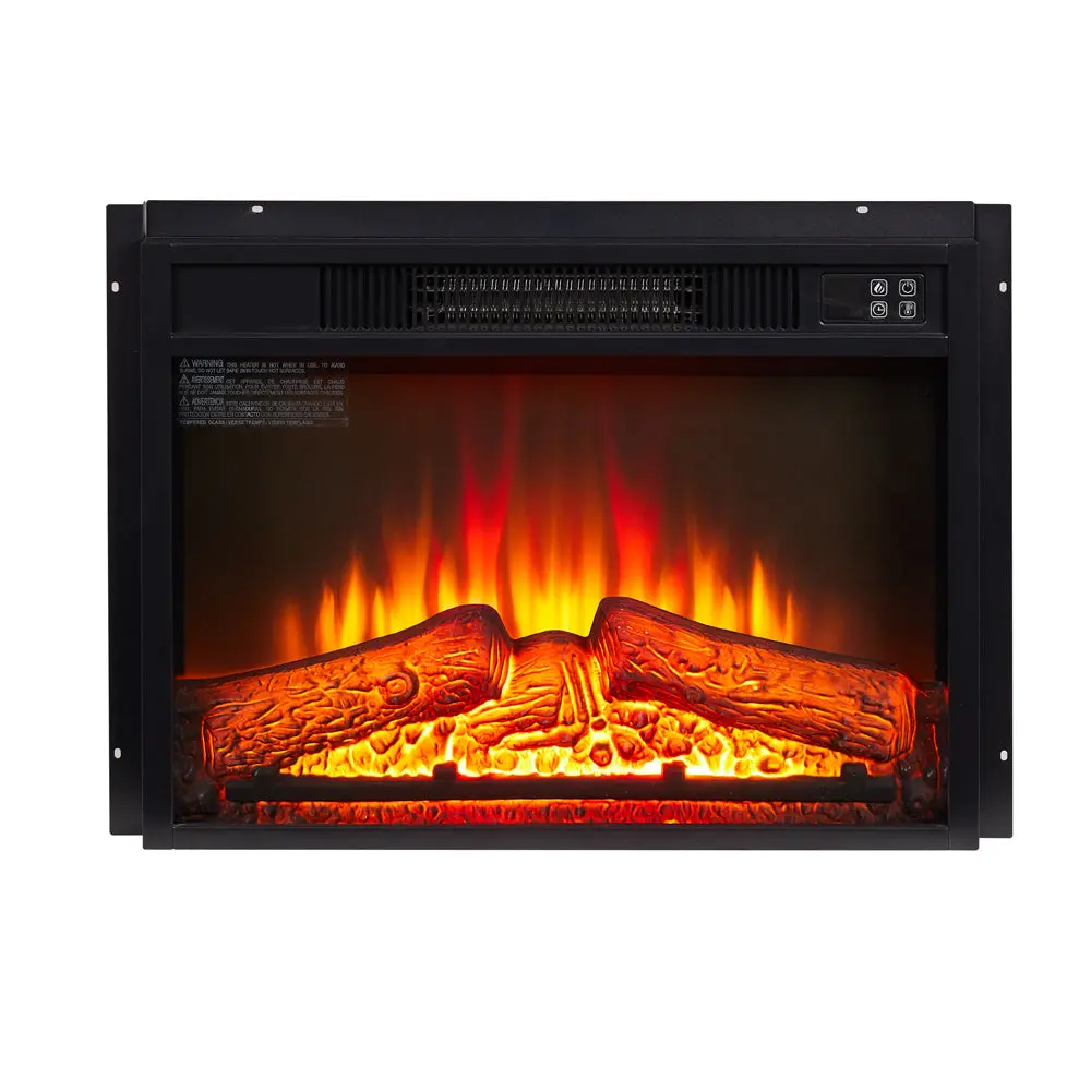 23 Inch Electric Fireplace Insert 1400W Black Tempered Glass rnb
