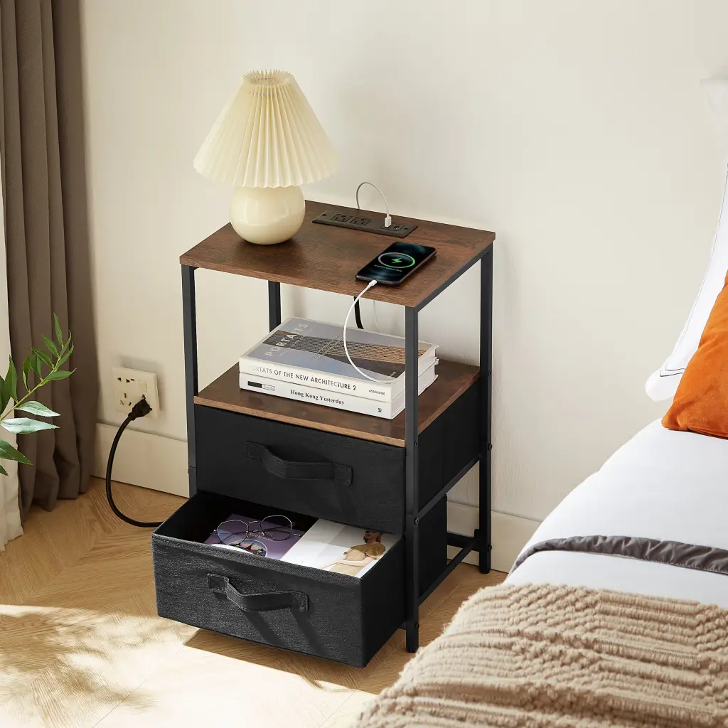 End Table Charging Station Nightstand USB Port Outlet Modern Furniture one future