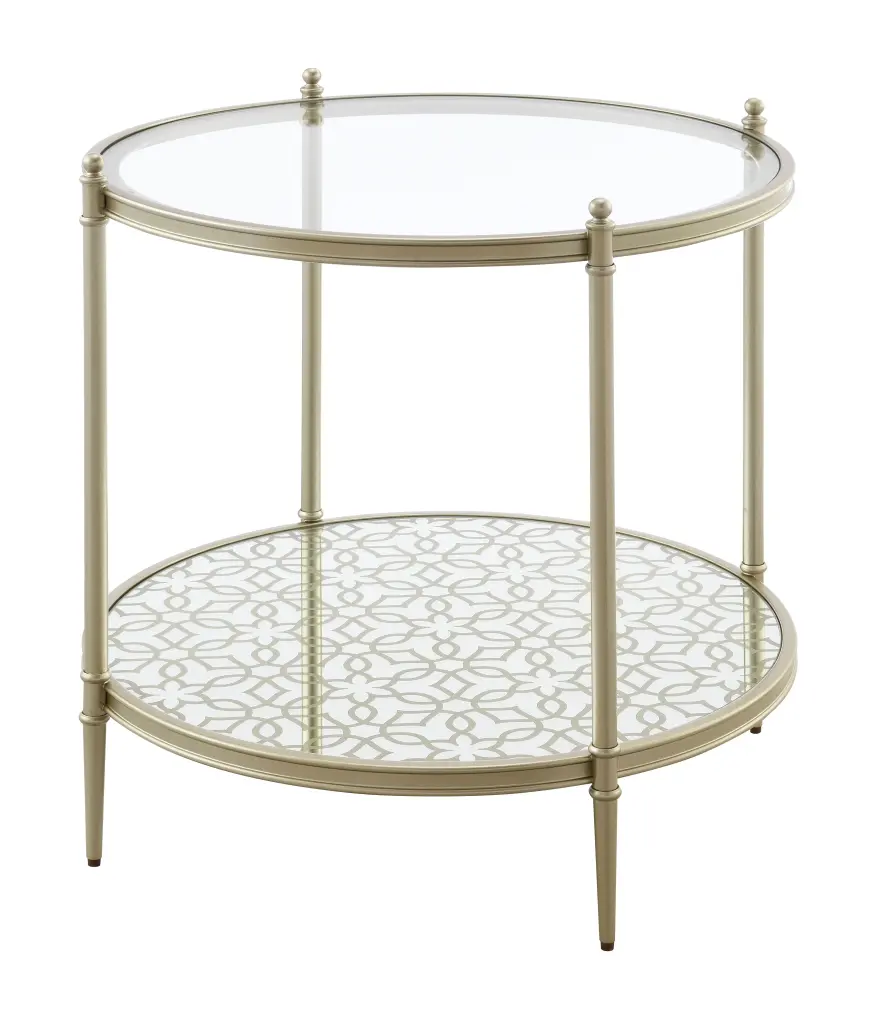 Zaba End Table Glass Top Champagne Finish Modern Living Room Furniture acme onsite store
