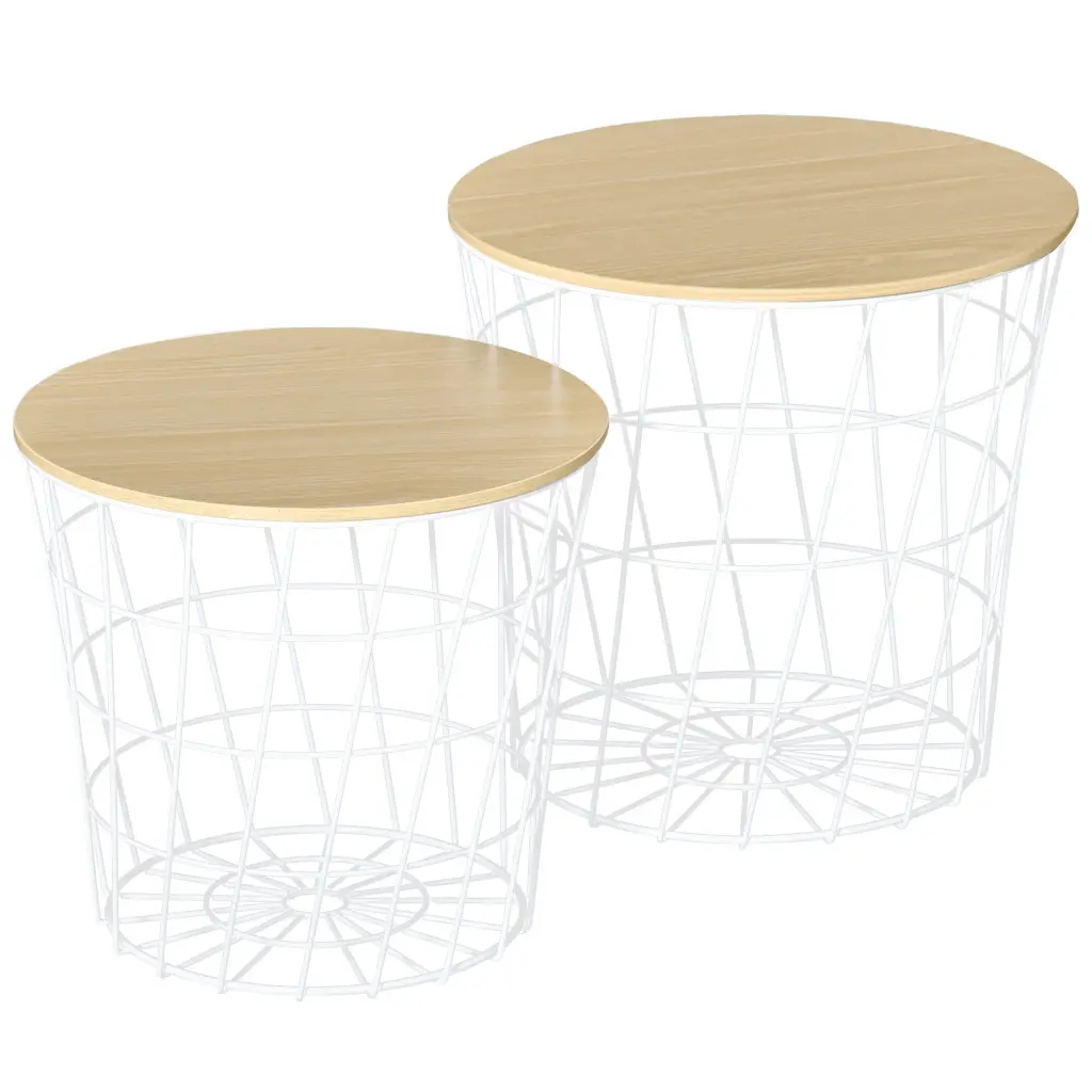 Homcom End Tables Set 2 Nesting Tables Storage Round Accent Tables aosom business