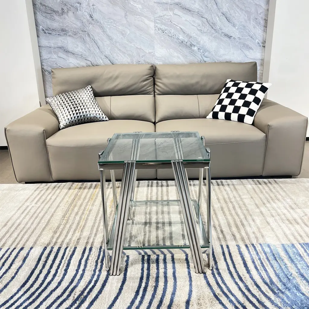 20 Inch Square Modern Stainless Steel End Table Double Layer Design fjh