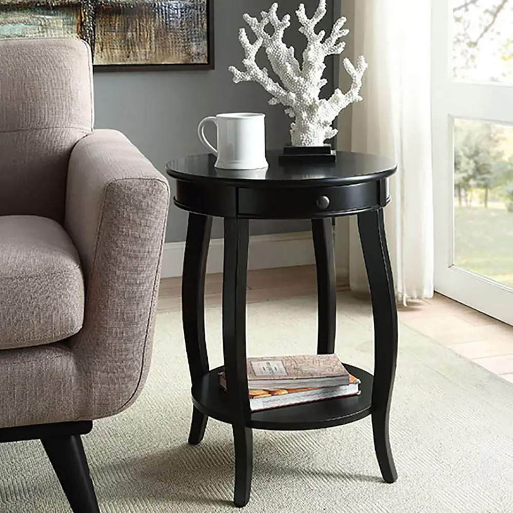 Black End Table 1 Drawer Round Side Table Living Room furniture max