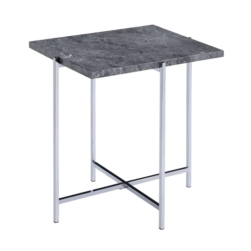 Grey And Chrome Rectangle End Table Shiny Metal Primary Living Space furniture max