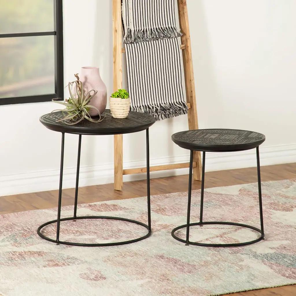 Matte Black 2 Piece Nesting Table Contemporary Living Space Furniture furniture max