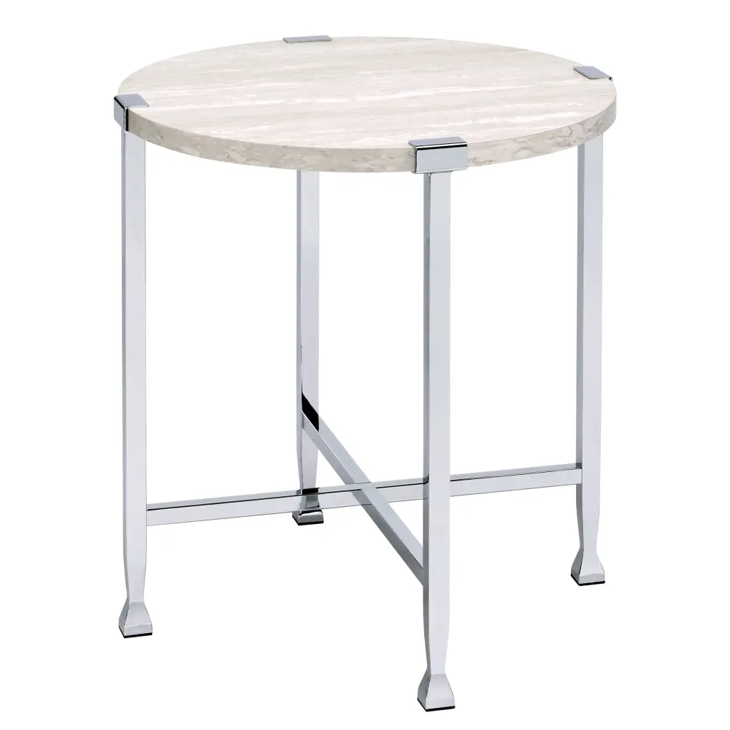 White Oak And Chrome End Table X Shape Base Living Room furniture max