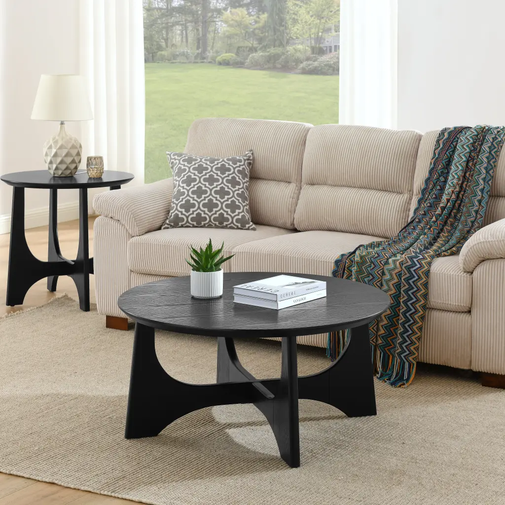 25 Inch Round End Table Timber Side Table Night Stand Bedroom Living Room haiyi furniture