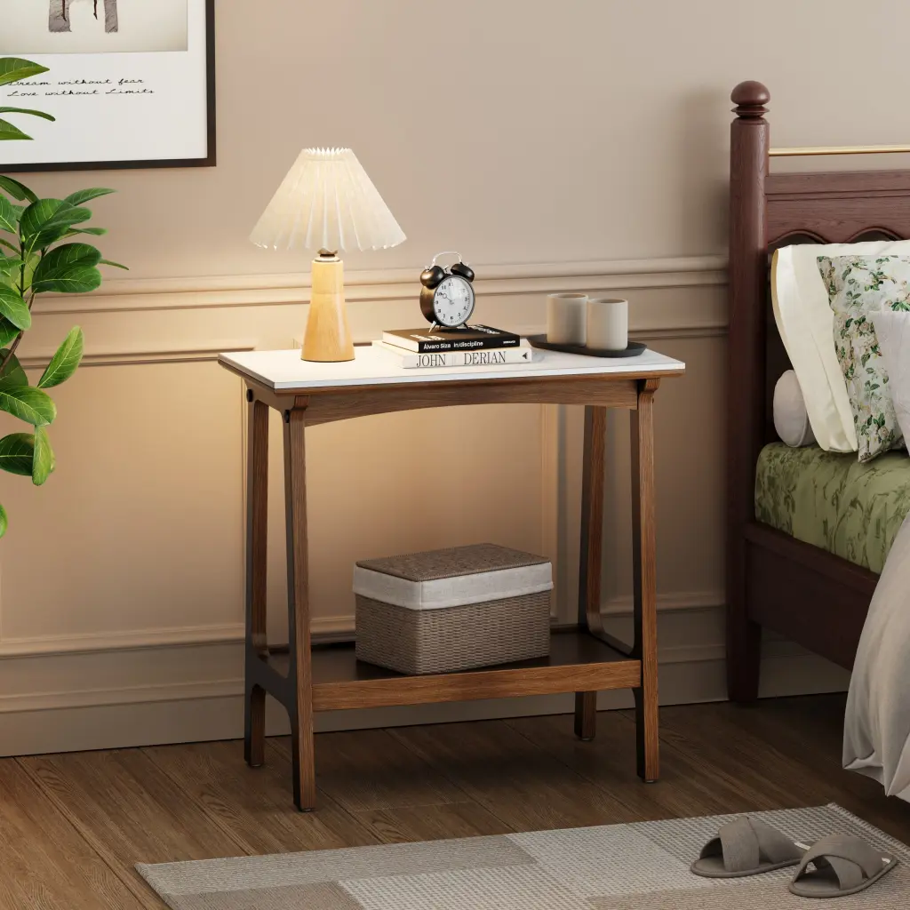 Retro Reddish Brown Narrow Slate Side Table Storage Shelf Small End Table haiyi furniture