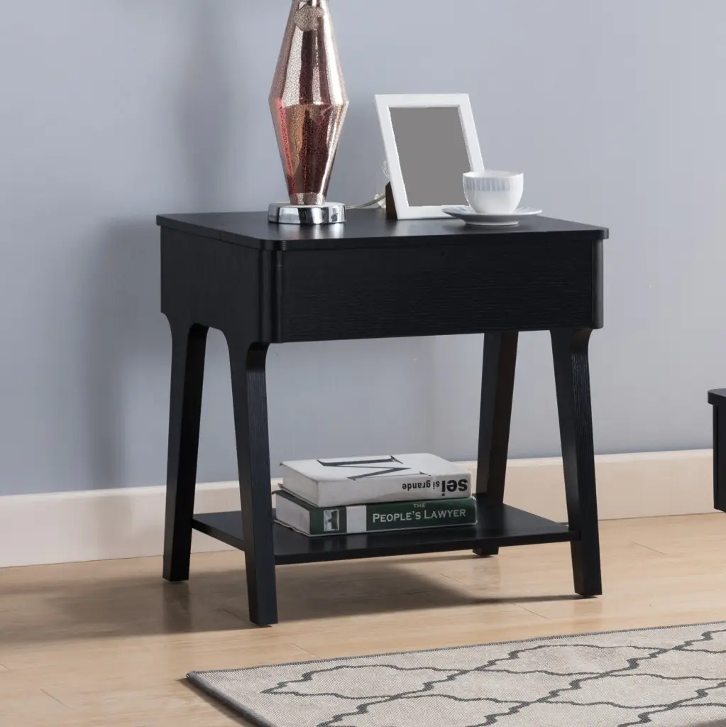 Black End Table Lift Top E-reader Stand Black Particle Board id international- inc.