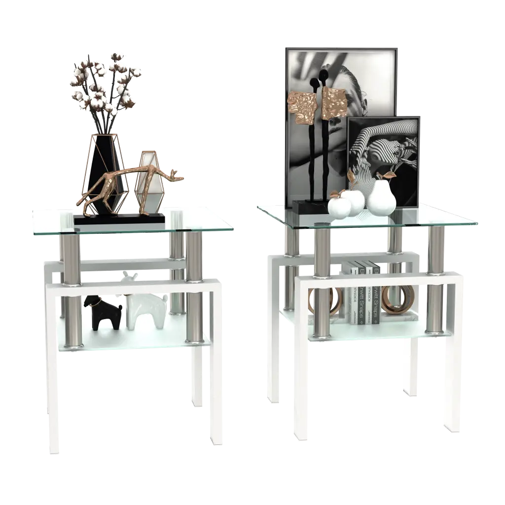 Set 2, Modern Tempered Crystal Tea Table Coffee Table End Table, Squa jws-w241