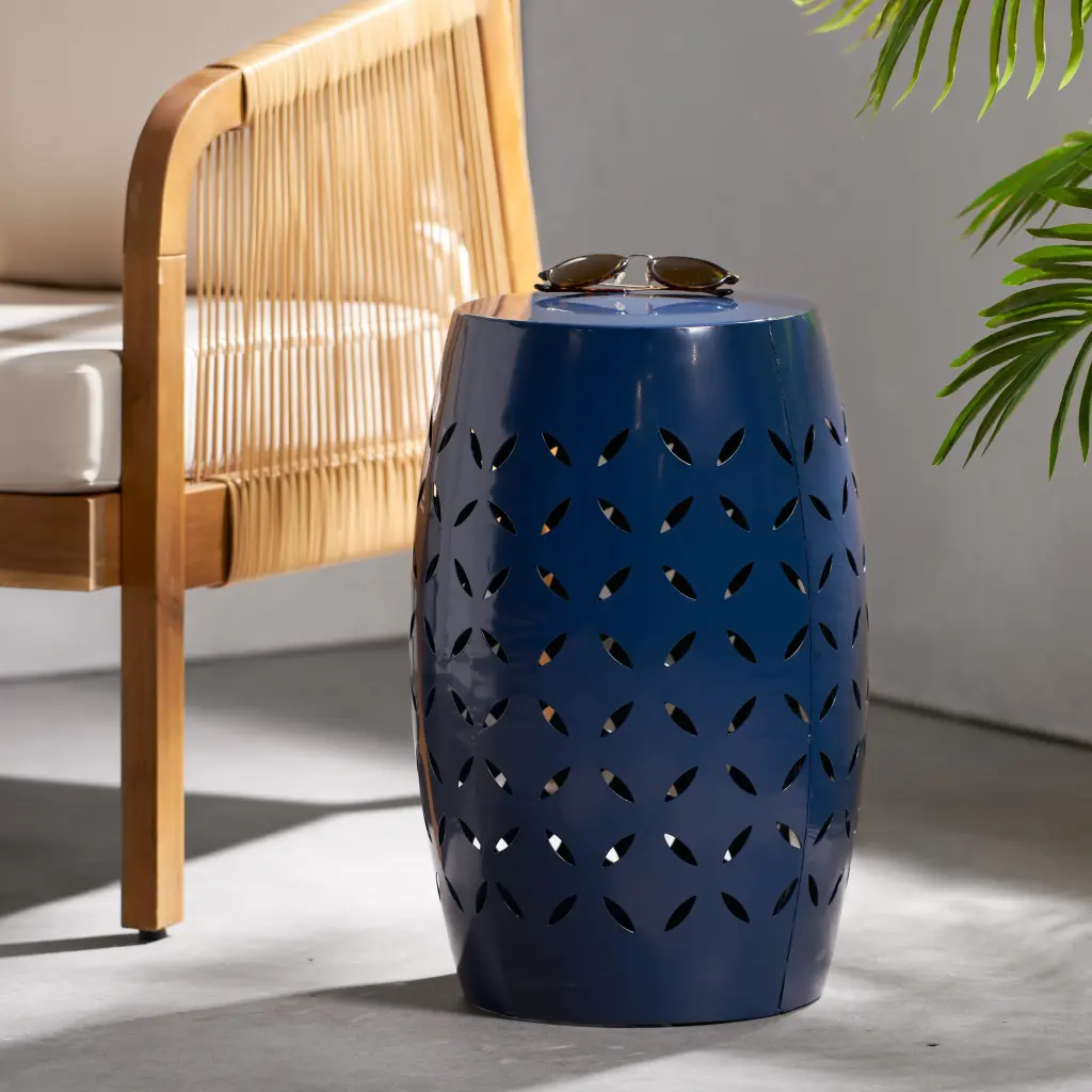 Lilac 12 Inch Side Table Dark Blue Iron Frame Small End Table Living Room nh-gardenpara