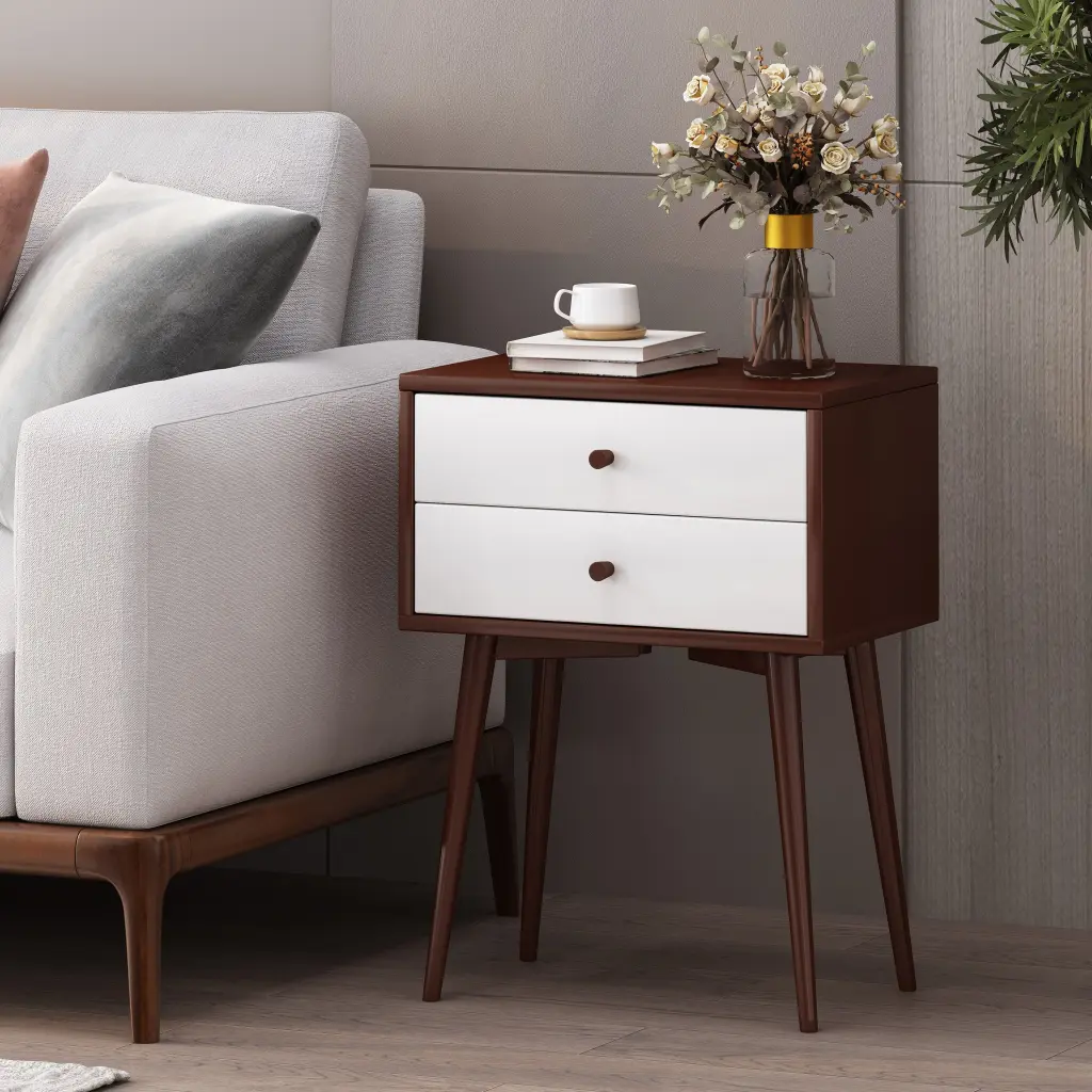 Side Table Brown and White MDF Finish Living Room or Bedroom nh-inmax