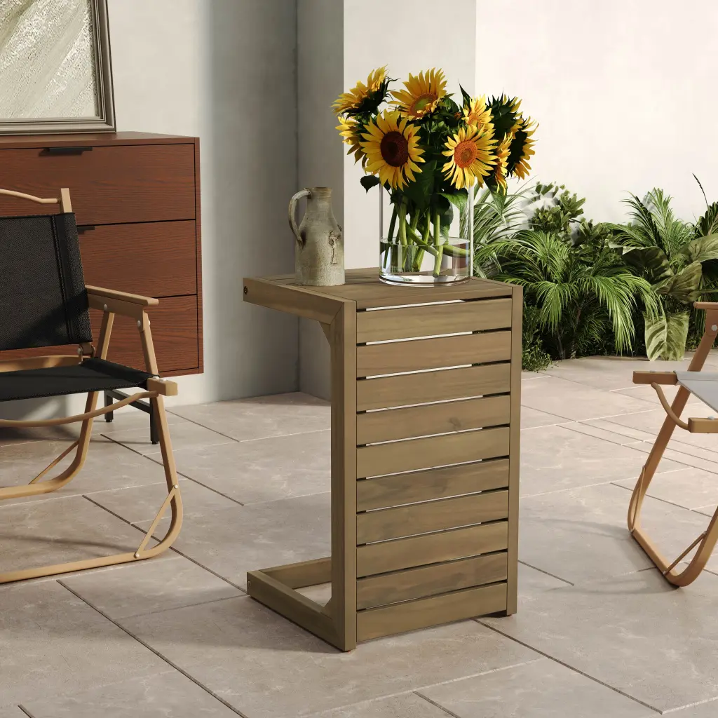 C Influence End Table Brown Acacia Wood Side Table Living Room nh-perfect home