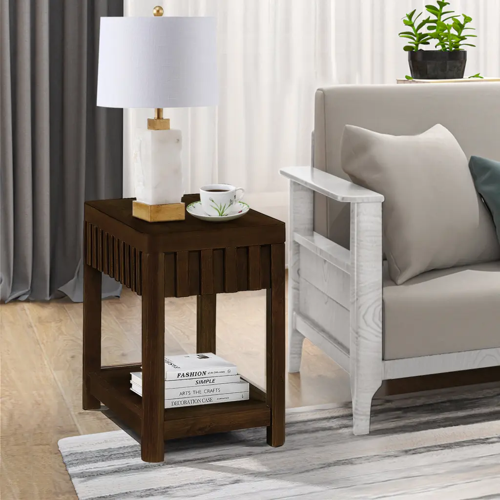 25 Inch Rectangular Farmhouse End Table Storage Shelf Sofa Side Table Rustic Living Room Furniture power growth furniture