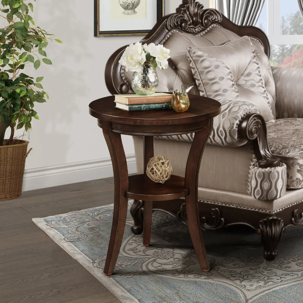 16'' Timber Round End Table Open Shelf Small Sofa Side Table power growth furniture