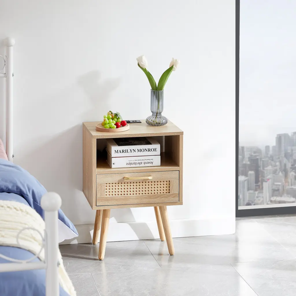 15.75 Inch Rattan End Table Power Outlet and USB Ports rnb