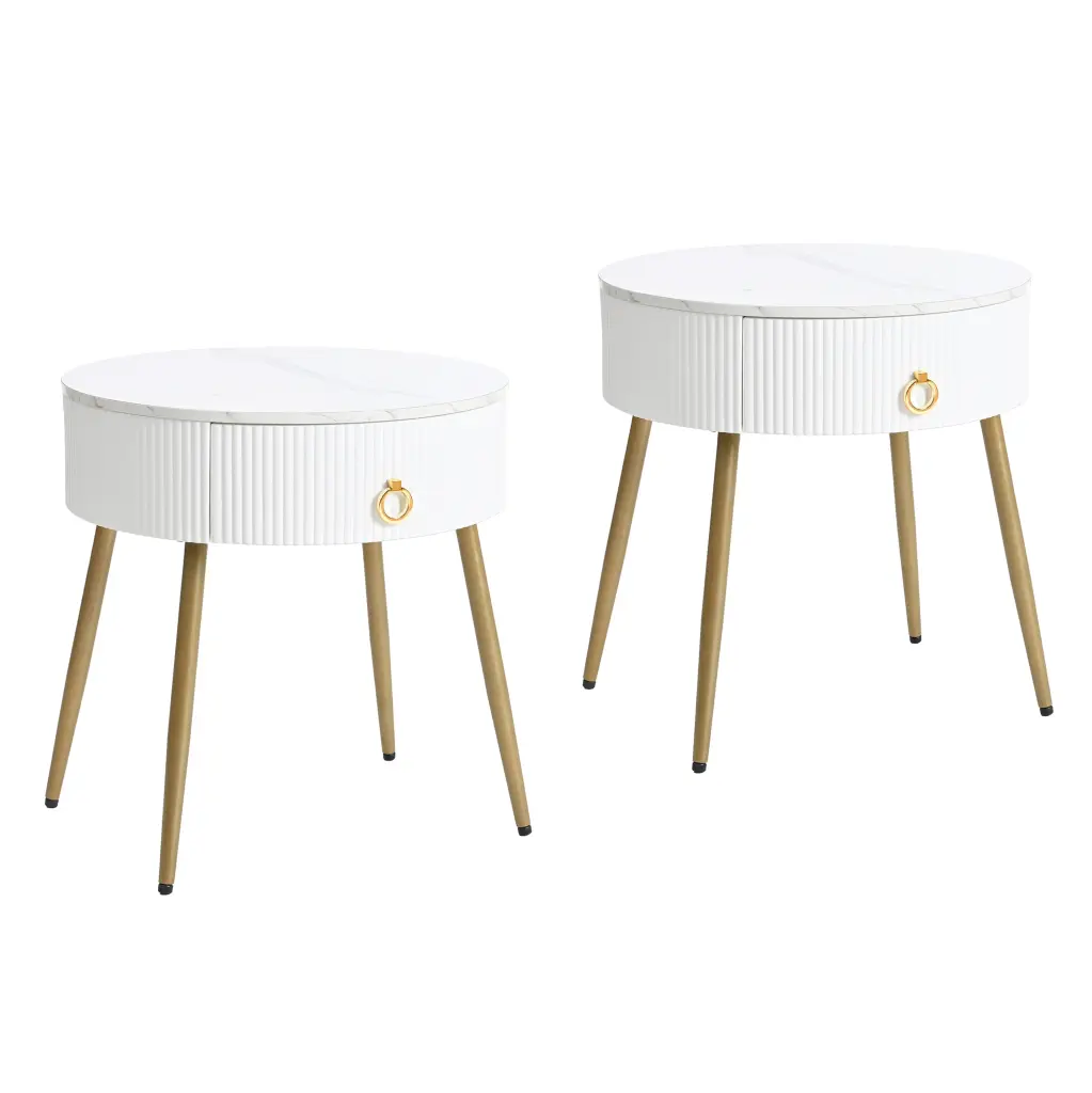 19.6 Easy Assembly End Tables High Gloss Faux Stone Tabletops Living Room rnb