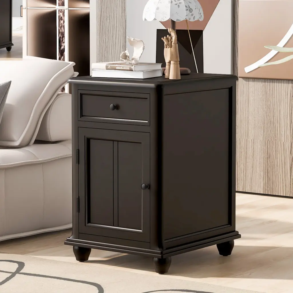 End Table Solid Timber Legs Side Table USB Ports And Storage rnb