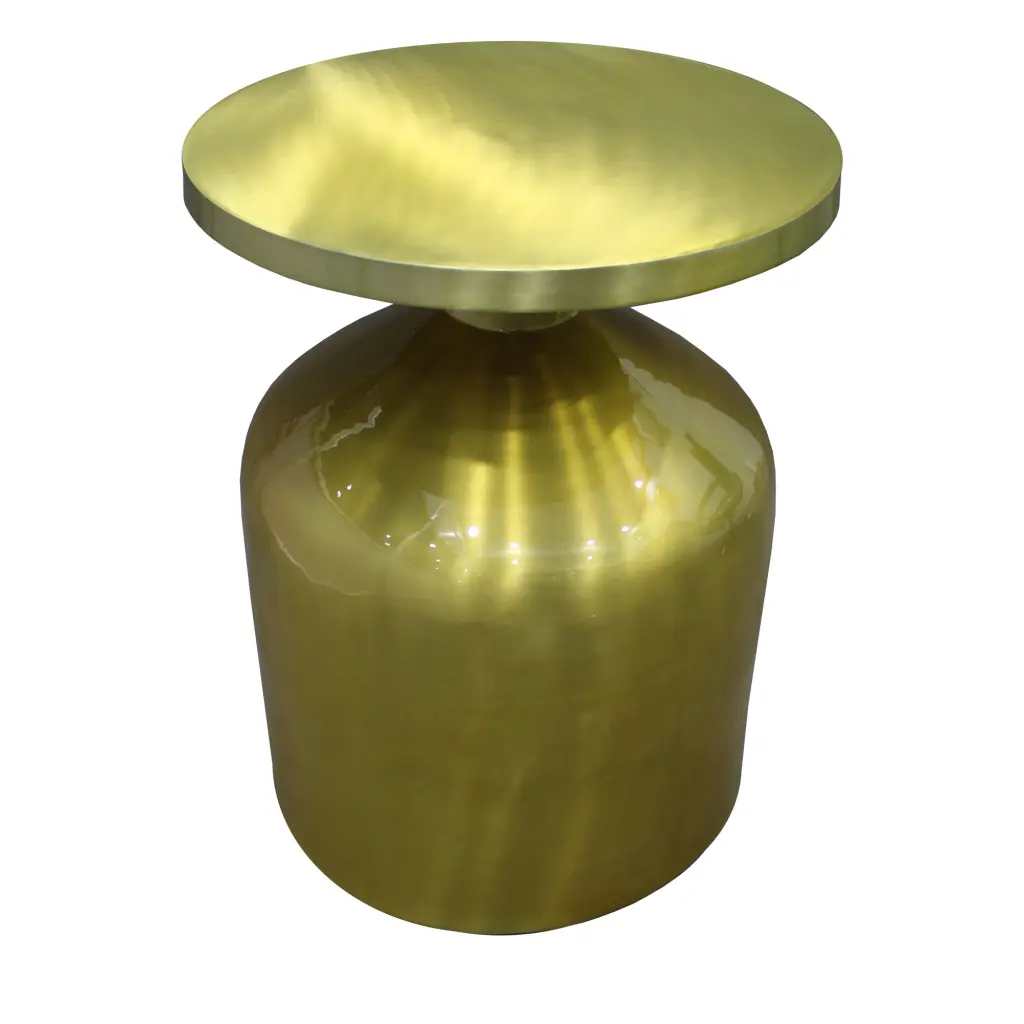 24 Inch Metallic Frame End Table Round Top Bottle Shape Base Gold royal hampton