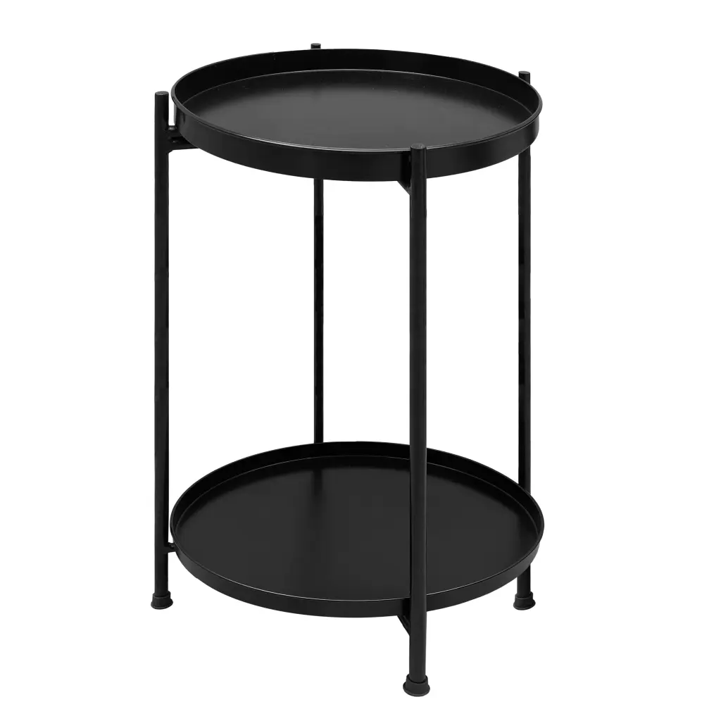 15 Inch Modern Side End Table Metallic Round Tray Top Collapsible Legs Black royal hampton