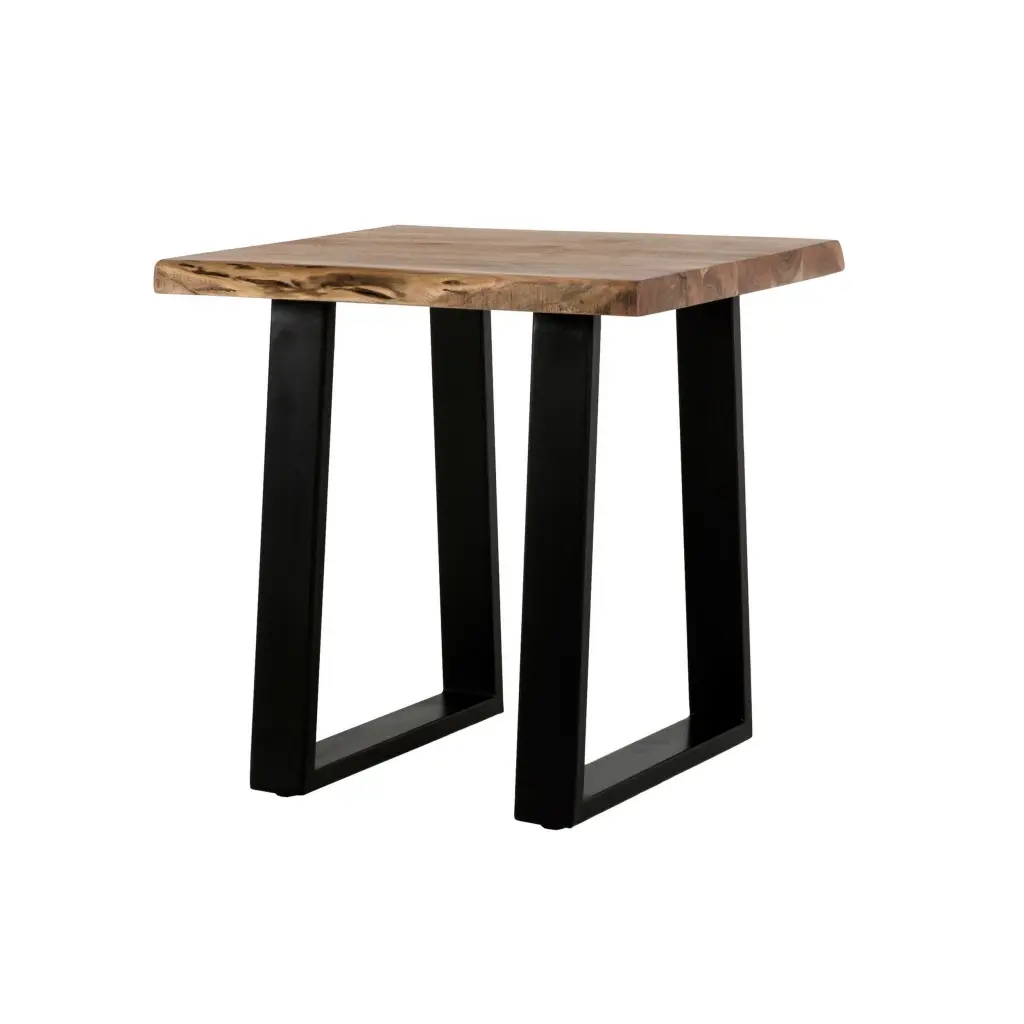 24 Inch Rustic End Table Brown Acacia Wood Top and Tall Metal Base royal hampton
