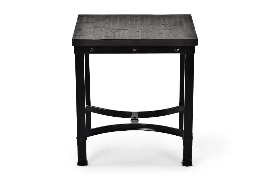 Rustic Square End Table Aged Butcher Block Surface and Dark Iron Legs steve silver furniture
